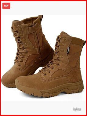 Women's 8-Inch Tactical Boots with Side Zipper Lightweight Combat Work Shoes